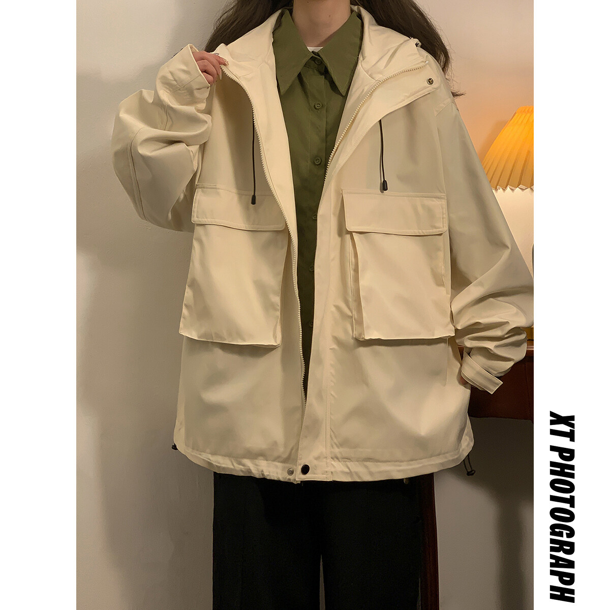 中性！2023年秋季新品港风宽松刺绣情侣外套防水冲锋衣 23058-P78