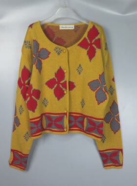 Vintage 古着正品claude lema中古90s日本黄色短款开衫纯羊毛毛衣