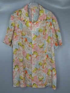 Vintage 古着80年代女款夏季粉黄色花色短袖衬衫