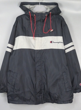 Vintage 古着正品cham*pon潮牌藏青色小码嘻哈街头连帽夹克外套