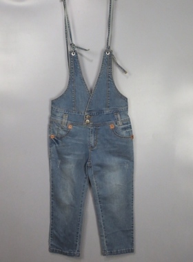 Vintage 古着正品90年代浅蓝色雪花做旧吊带七分牛仔背带裤