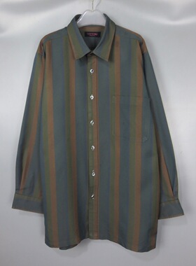 Vintage 古着正品中古90年代日本蓝绿橙色竖条纹长袖衬衫