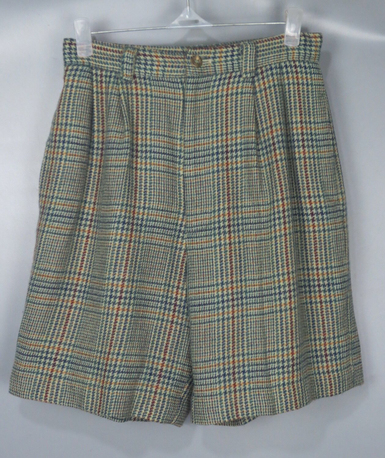 Vintage 古着正品中古秋冬季女款日本绿色千鸟格子羊毛呢短裤靴裤