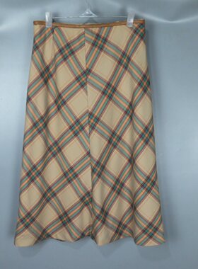 Vintage 古着正品中古80年代秋冬季斜格纹中长款半身裙a字裙靴裙