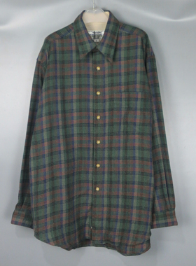 Vintage 古着正品northfield中古日本绿色格子羊毛混纺长袖衬衫