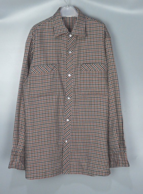 Vintage 古着正品灰红色日系复古网纹条纹千鸟格羊毛长袖衬衫