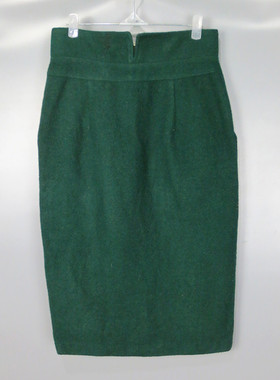 Vintage 古着轻奢正品MC*qu*en中古纯色绿色O型毛呢OL中款半身裙