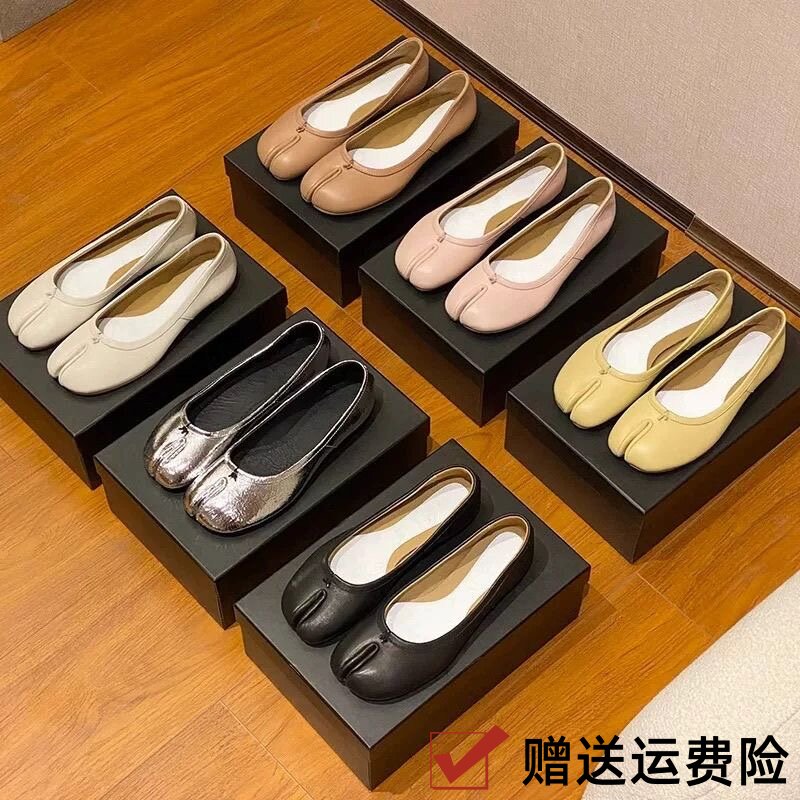 粗跟时髦分真皮趾猪蹄鞋芭蕾鞋