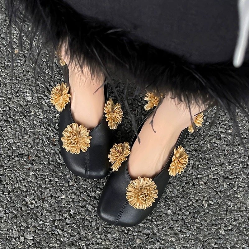 法式花朵一脚蹬平底鞋小众设计方头芭蕾气质奶奶鞋重工艺浅口单鞋,女鞋,浅口单鞋,淘宝优惠券,粉丝福利购,淘宝优惠卷