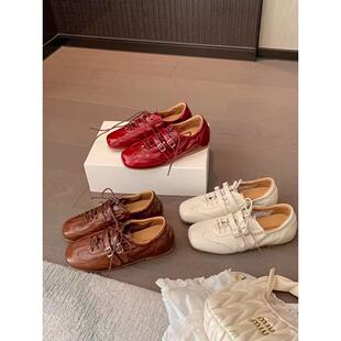 葡萄妈studiolee 增高3cm 方头双扣系带休闲鞋芭蕾风德训鞋单鞋女