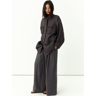 女阔腿裤 洛边 套装 100亚麻宽松西装 复古老钱风两件套 原创设计师款