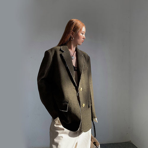 洛边设计师款拼接撞色西装外套