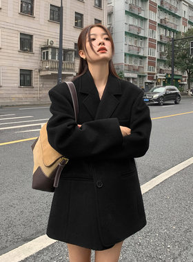 洛边毛呢羊毛中长款原创西装外套