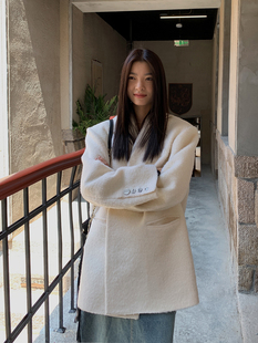 服宽松高级感气质慵懒羊毛毛呢外套 羊毛原创西装 洛边 冬日恋歌