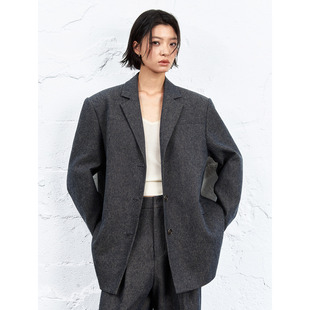 外套宽松高腰阔腿裤 原创设计复古西装 西服上衣两件套 大女主 洛边