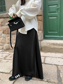 复古半身裙高腰显瘦开叉过膝a子中长裙 新款 洛边 高品质醋酸春季