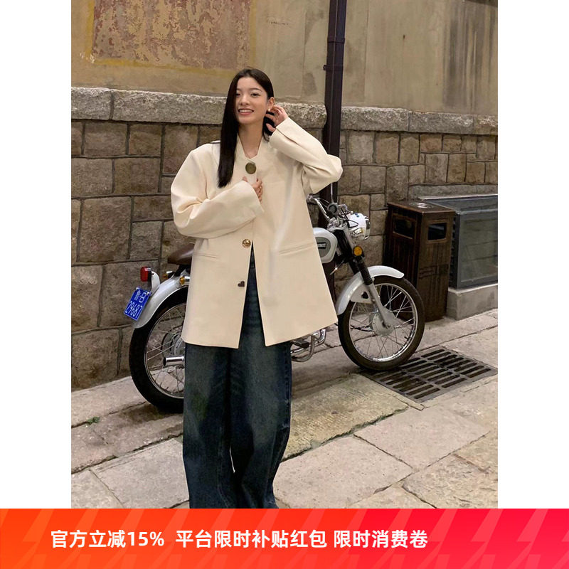 洛边&ldquo;可可西里&rdquo;原创设计宽松西装服百搭上衣秋款新休闲高级外套