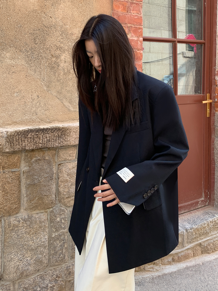 洛边常规韩系长袖拼接西装服