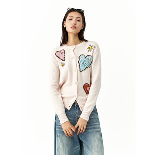 毛衣长袖 洛边 刺绣爱心针织开衫 原创设计师款 显瘦上衣 朝暮与星河