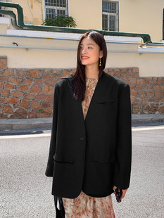 百搭款 洛边 外套复古经典 黑色小众西装 上衣西服 毛边设计初秋新款