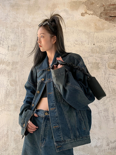 宽松洗水渐变色上衣 新款 洛边LMNACI复古茧形宽袖 牛仔外套2025春季