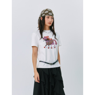 上衣 T恤女小马印花原创童趣春季 洛边 卡通风短袖