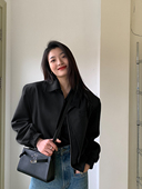 洛边 宽松百搭黑色复古上衣 服拉链外套秋冬新款 男女同款 夹克西装