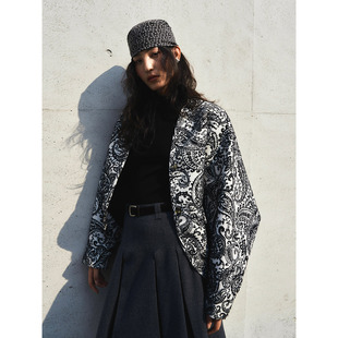 蝙蝠袖 原创浮雕立体满印女短款 上衣潮流夹克外套 巴黎歌剧院 洛边