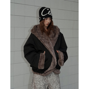 毛毛棉服女冬季 原创设计师款 宽松棉衣服外套毛绒 雪地来信 洛边