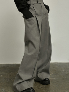 宽松高街ins潮休闲加长裤 洛边 韩版 女高腰直筒秋2025年新款 阔腿裤