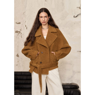 复古慵懒风宽松毛呢小香外套上衣秋冬新 原创设计款 洛边 焦糖朗姆