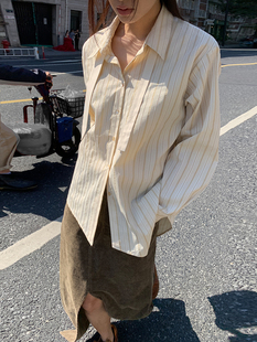 秋冬新百搭衬衣复古上衣宽松显瘦 领带条纹衬衫 洛边 目光捕捉器