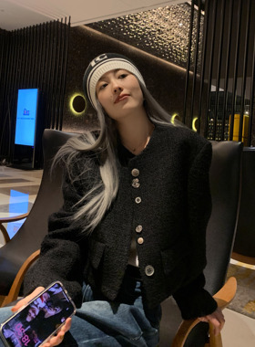 洛边 独立的你 原创羊毛呢小香风外套百搭宽松秋冬羽绒上衣博主风