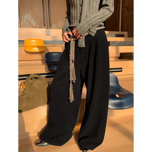 新款 复古慵懒风宽松廓形毛呢休闲裤 原创设计款 洛边