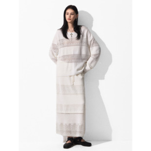 洛边设计师款 女宽松显瘦百搭上衣半身裙两件套 复古镂空针织套装