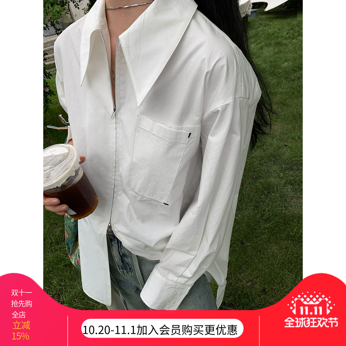 洛边小众设计白色衬衫简约