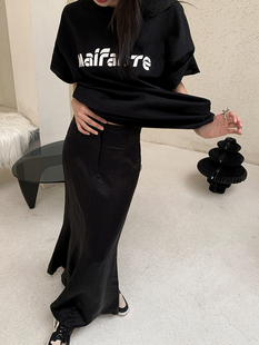 洛边LMNACI醋酸鱼尾裙夏季 小众设计感百搭显瘦黑色半身裙约会神器