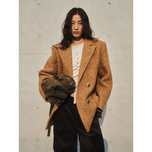 原创设计师款 新款 羊驼毛毛呢外套女中长款 冬季 双排扣西装 洛边