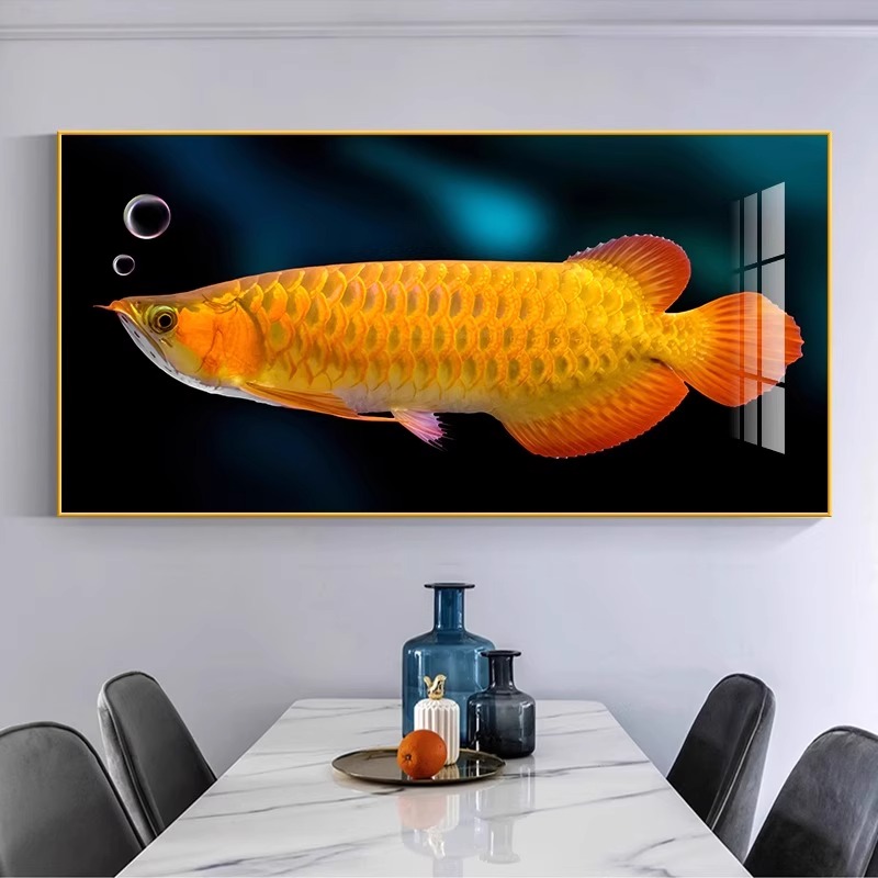 招财金龙鱼餐厅装饰画现代简约饭店饭厅背景墙挂画餐桌饭桌墙壁画图片