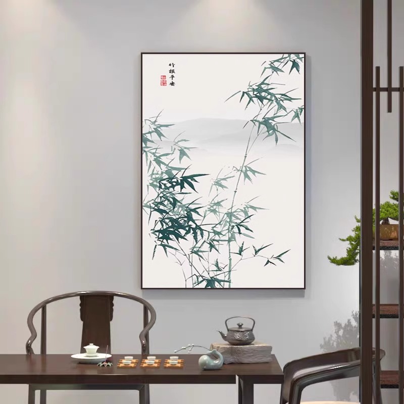 新中式山水画客厅水墨挂画沙发背景墙玄关装饰画竖版书房茶室壁画图片