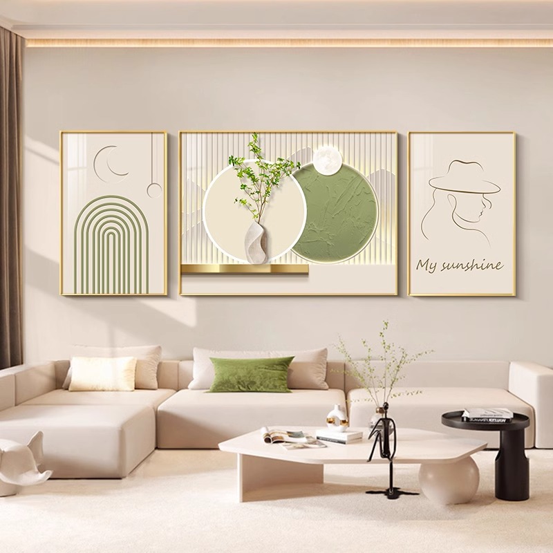 现代简约客厅装饰画高级感绿植三联挂画北欧创意沙发背景墙壁画图片