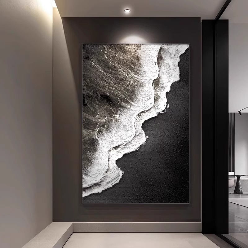 黑白玄关挂画抽象入户走廊装饰画高级感沙发沙发背景落地画装饰画图片