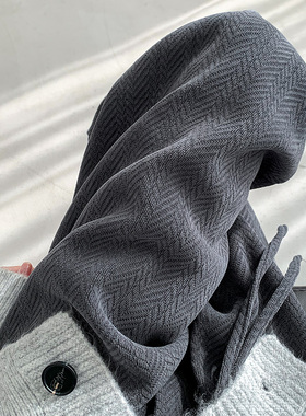 灰色人字纹阔腿裤女秋冬款高腰垂感直筒窄版运动雪尼尔加绒针织裤