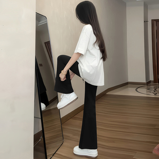 女高腰2024春秋季 显瘦喇叭裤 小个子垂感西装 修身 马蹄裤 黑色微喇裤