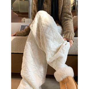 大棉裤女外穿秋冬季加绒加厚2025新款休闲运动直筒夹棉白色阔腿裤