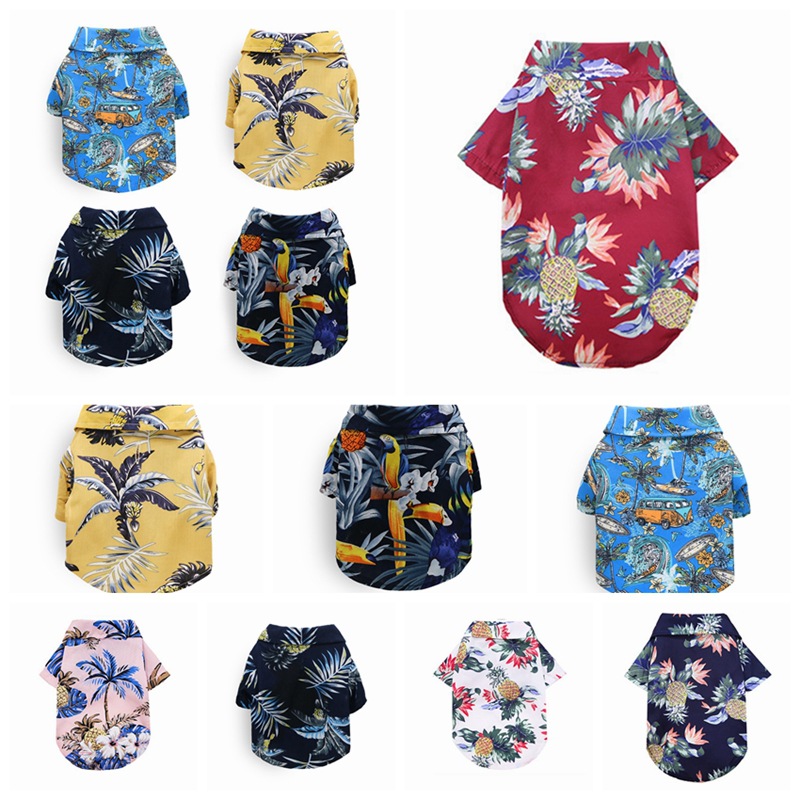 金毛泰迪宠物衣服夏威夷水果菠萝椰树沙滩海边衬衫休闲犬猫春夏服