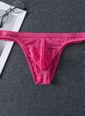 男士时蕾丝低腰透明比基尼小三角性感内裤
