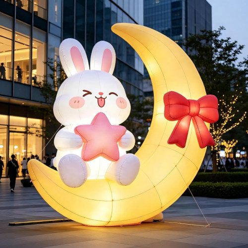 充气月球气模中秋节国庆网红玉兔月兔抱月亮巨型发光美陈装饰气模