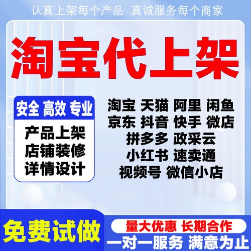 淘宝代上架天猫宝贝发布产品多多京东阿里产品手工代上传飞猪商品