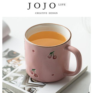PD.紫泉涧.手绘樱桃陶瓷马克杯个人杯泡茶杯 踹坊 JOJO